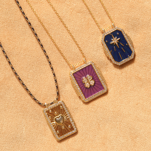 MYA BAY双面吊坠项链比利时小众手工编织绳彩色珐琅叠戴锁骨链