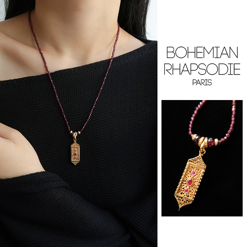 25秋冬新品石榴石可抽拉吊坠项链