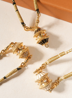 MYABAY黑金珐琅转运珠吊坠项链