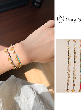 希腊Mary Gaitani Smarties单层系列手工锤痕金币手链绿松石手饰