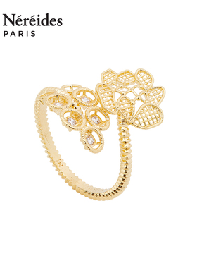 Les Nereides金色梦网系列 金色花卉 可调节戒指 设计感 送女友