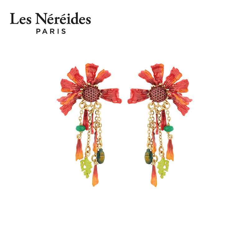 Les Nereides荷兰风情系列 波斯菊流苏 耳钉异国波斯菊珐琅耳环