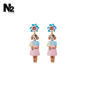 Les Nereides快乐野餐系列 蓝花小狗 耳钉