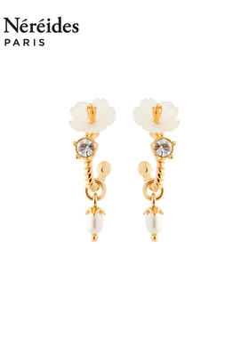 Les Nereides花语仙踪系列 白色茉莉花与珍珠吊坠 耳钉
