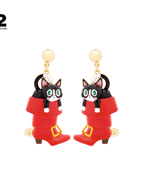 N2 by Les Nereides穿靴子的猫系列 红色靴子里的猫 耳钉 耳夹