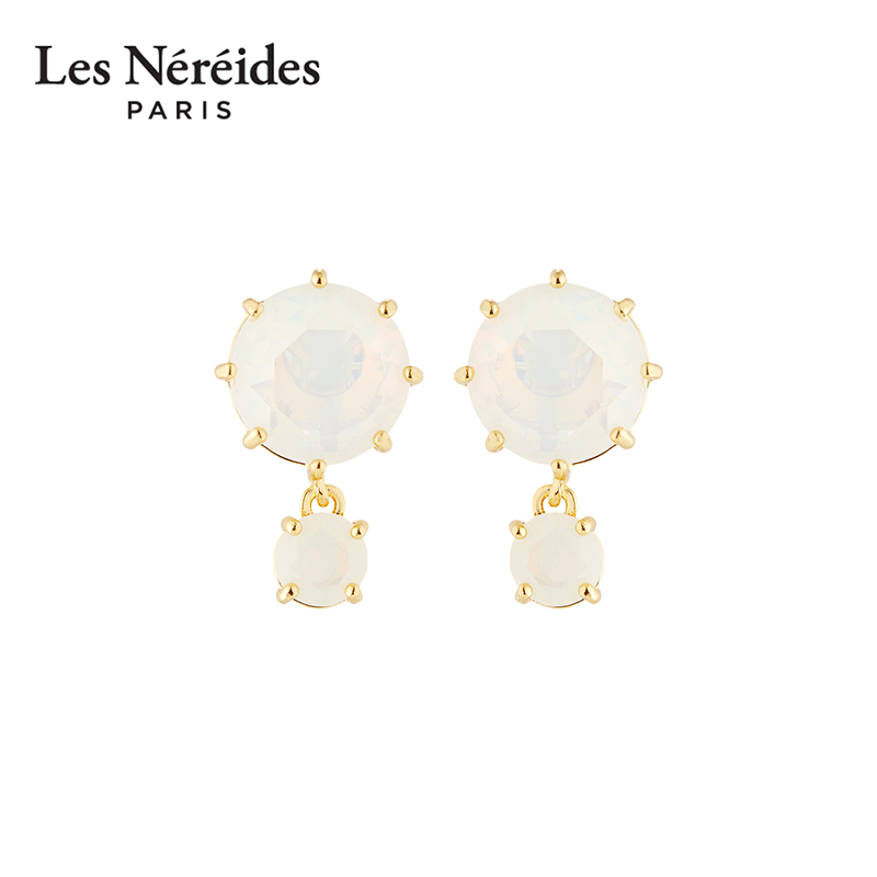 Les Nereides茶白星钻系列 乳白色双石星钻 耳钉