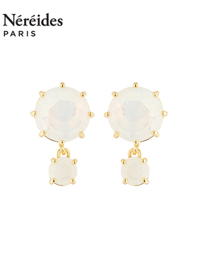 Les Nereides茶白星钻系列 乳白色双石星钻 耳钉