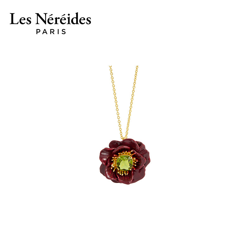 Les Nereides漫步巴比松系列 酒红色银莲花 项链