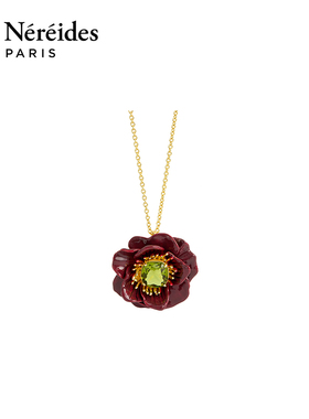 Les Nereides漫步巴比松系列 酒红色银莲花 项链