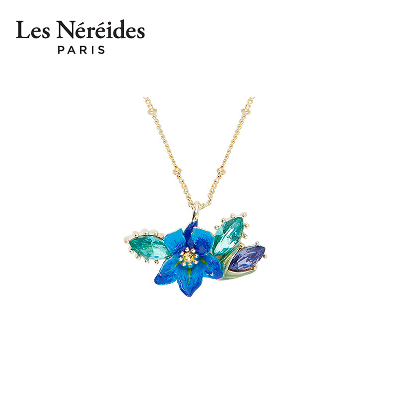 Les Nereides梵高鸢尾花系列 蓝绿色星钻与鸢尾花项链 送闺蜜