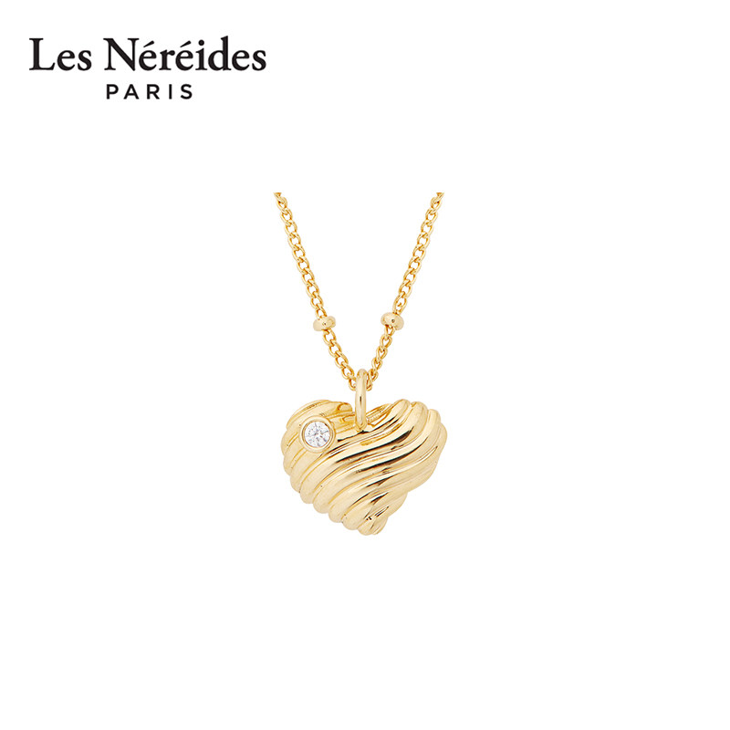 Les Nereides星月神话系列 心形水波纹吊坠 项链 简约时尚锁骨链