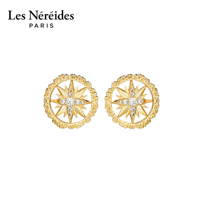 Les Nereides月落星沉系列 金色罗盘 耳钉 高级感气质耳环新款