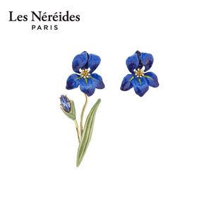 小众复古浪漫 蓝色鸢尾花不对称耳钉 Les Nereides梵高鸢尾花系列