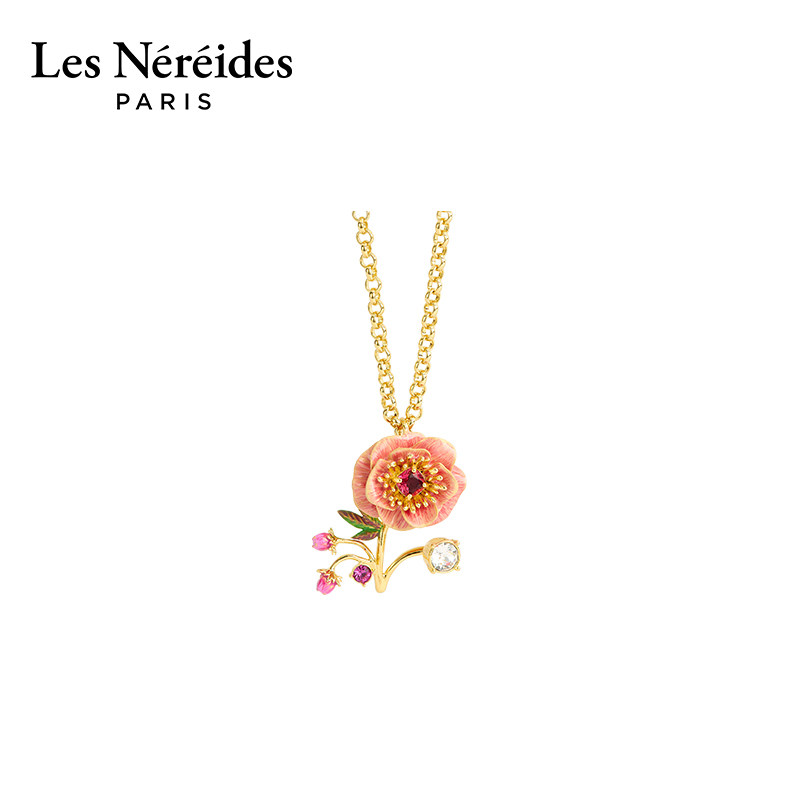 Les Nereides漫步巴比松系列 粉色银莲花与玫瑰花蕾 项链