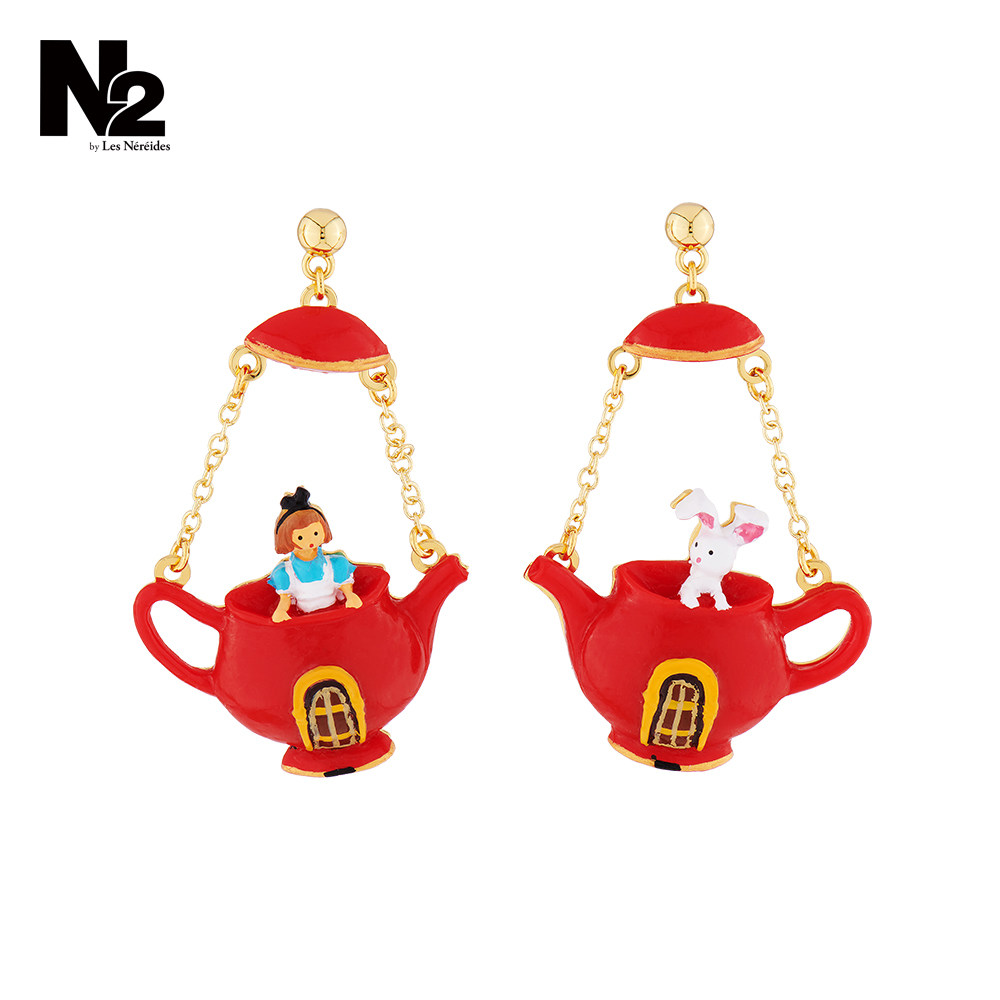 n2 by les nereides 爱丽丝茶壶中的小白兔不对称可爱耳钉耳环