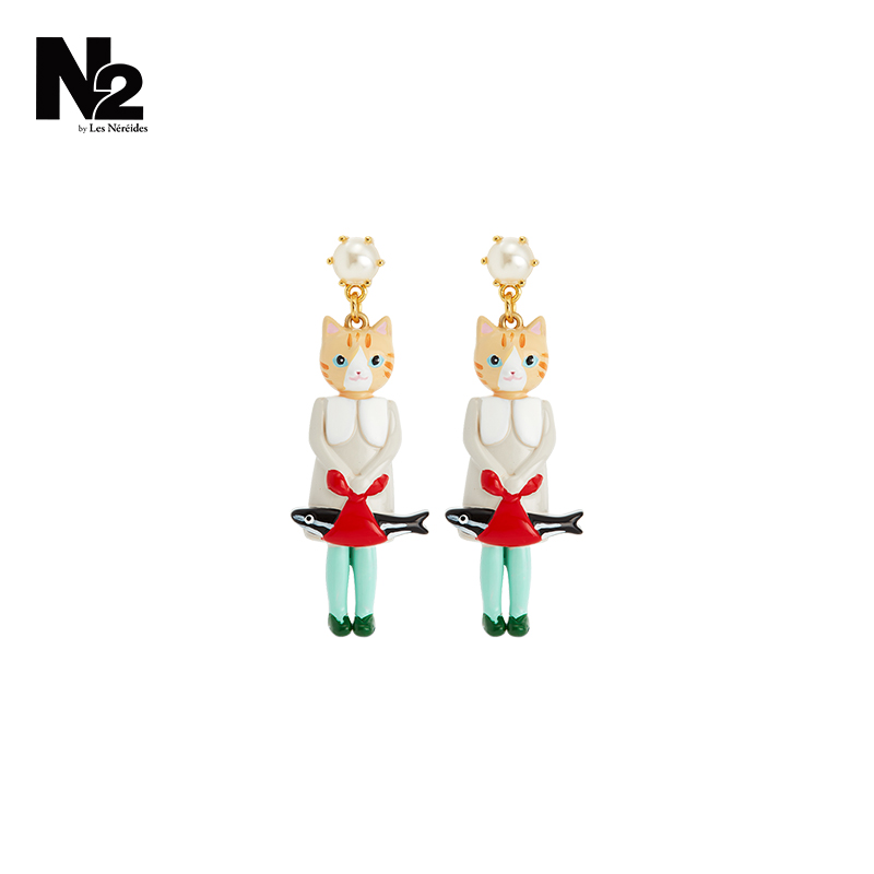 N2 by Les Nereides快乐野餐系列 姜黄色小猫 耳钉