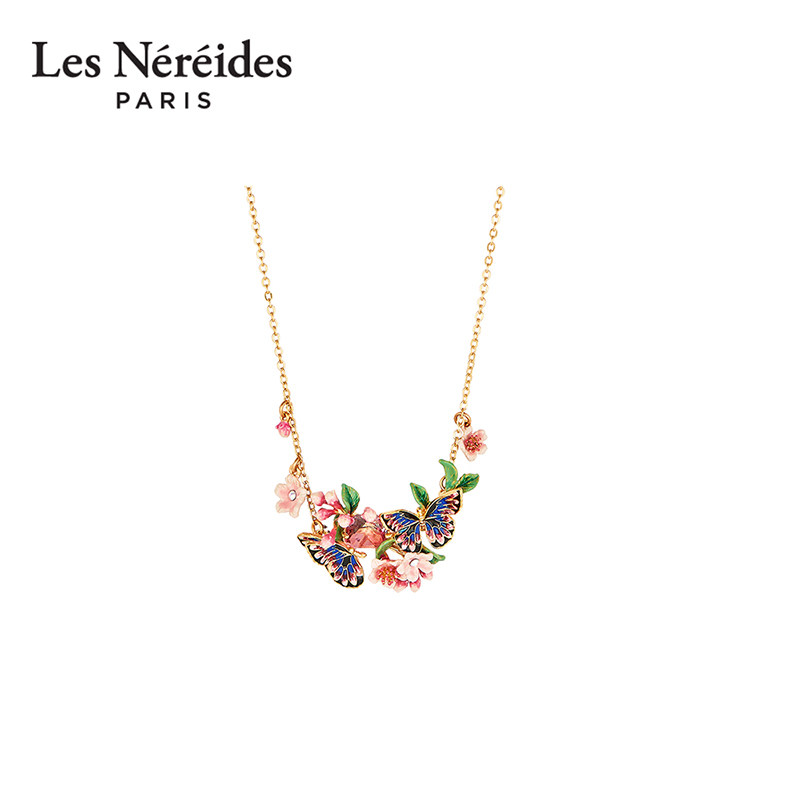 Les NereidesHanami樱花限定系列京都紫蛱蝶和樱花双层项链