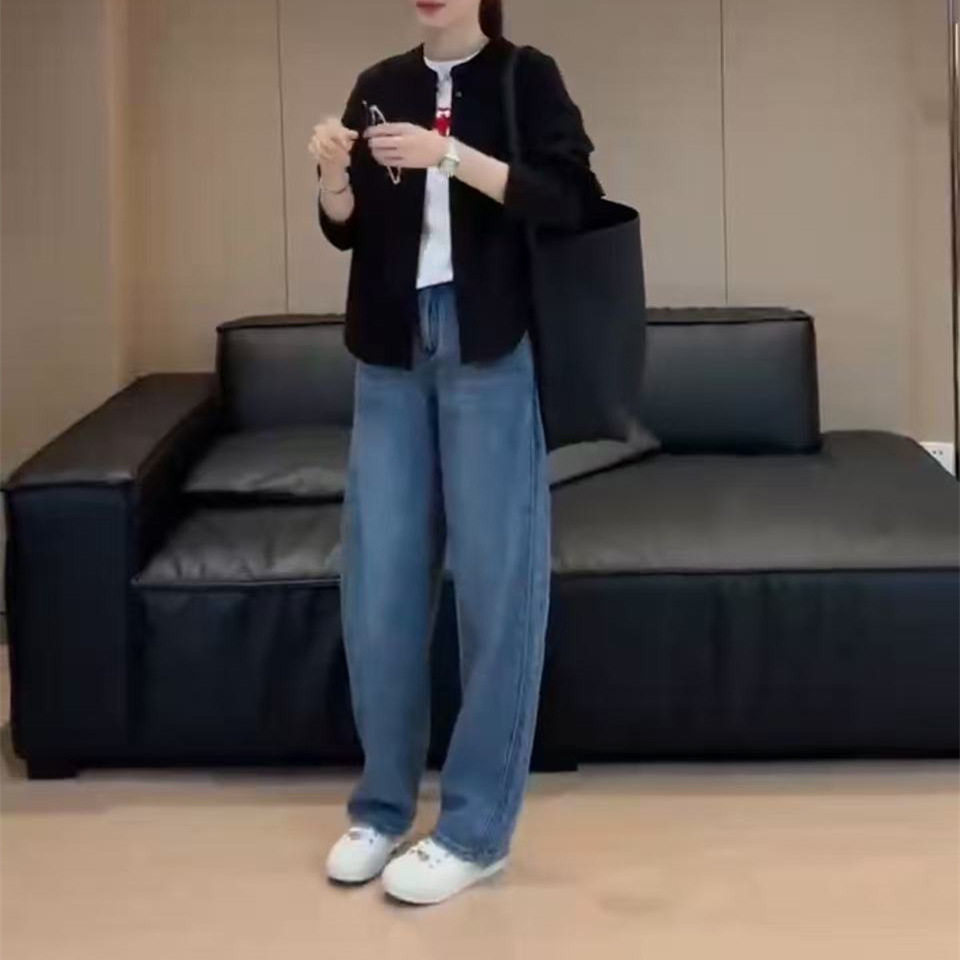 日系george melis春季新款简约减龄长袖外套直筒牛仔裤女