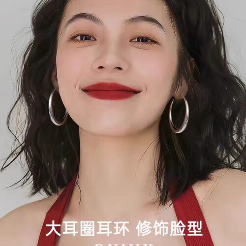 法国gentle motto精工高货s999纯银针大圆圈素圈耳环宽耳钉女耳饰