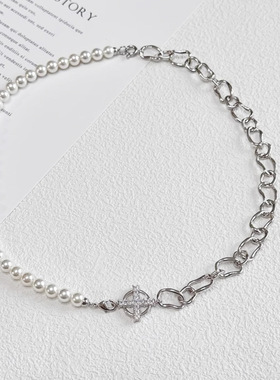日系george melis徐璐不对称拼接珍珠项链锆石轻奢小众锁骨链
