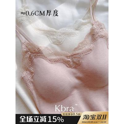蕾丝v领保暖背心女2025新款冬季微磨毛自发热带胸垫内搭上衣