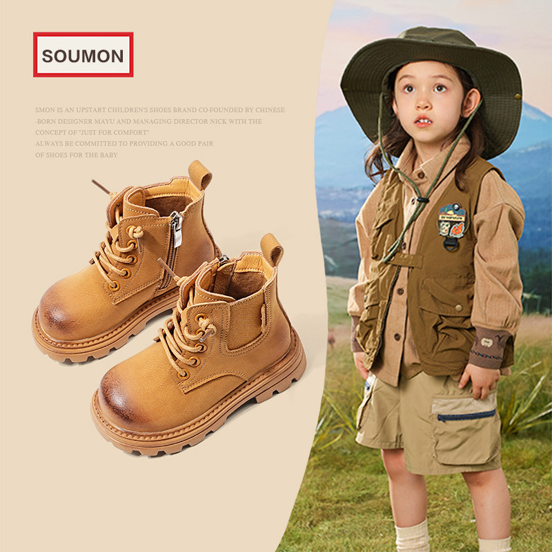 儿童马丁靴真皮皮靴春秋新款男女童小黄靴短靴冬季加棉宝宝棉靴潮