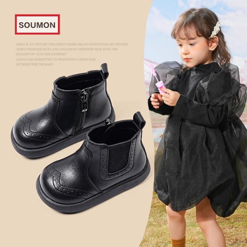 女童中筒马丁靴2025春秋新款女宝宝短靴婴幼儿学步鞋软底儿童皮靴