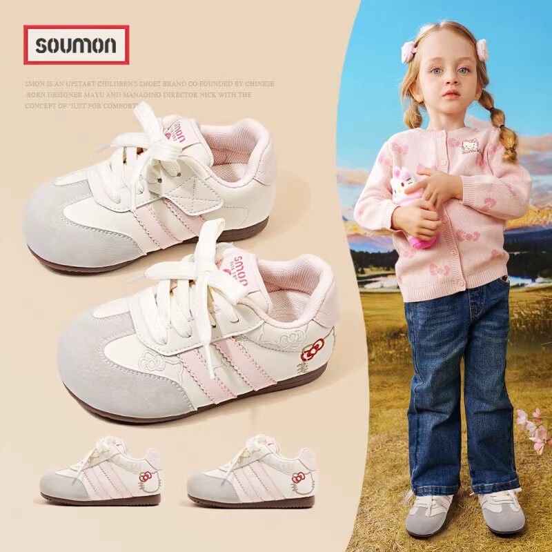 书萌童鞋春款女童运动鞋女小童休闲德训鞋可爱猫猫软底宝宝鞋板鞋