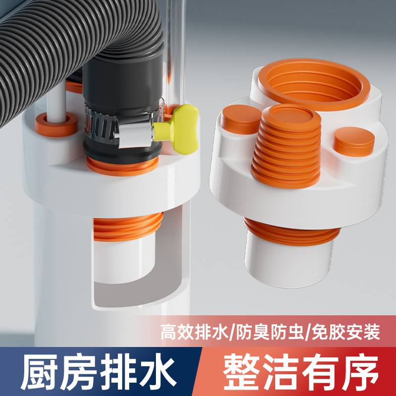 厨房洗衣机下水管三通防臭止水阀过滤器排水洗碗机净水器通用接头