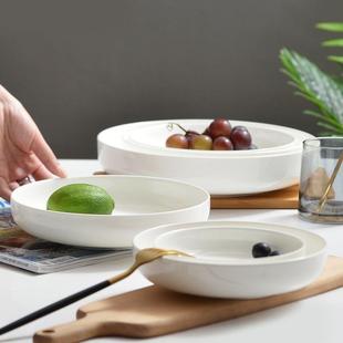 严选纯白陶瓷窝盘深口盘子菜盘家用骨瓷餐具餐盘创意碟子网红蒸菜