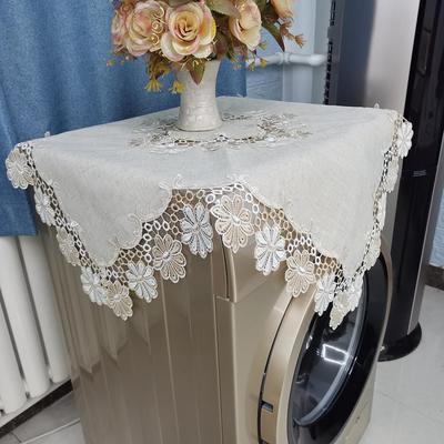 北欧涤麻风纯色蕾丝桌布 刺绣餐桌布 家居桌旗盖巾家具桌子