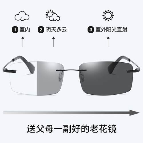 无框记忆钛感光变色老花镜男自动变焦渐进多焦点远近两用老花眼镜