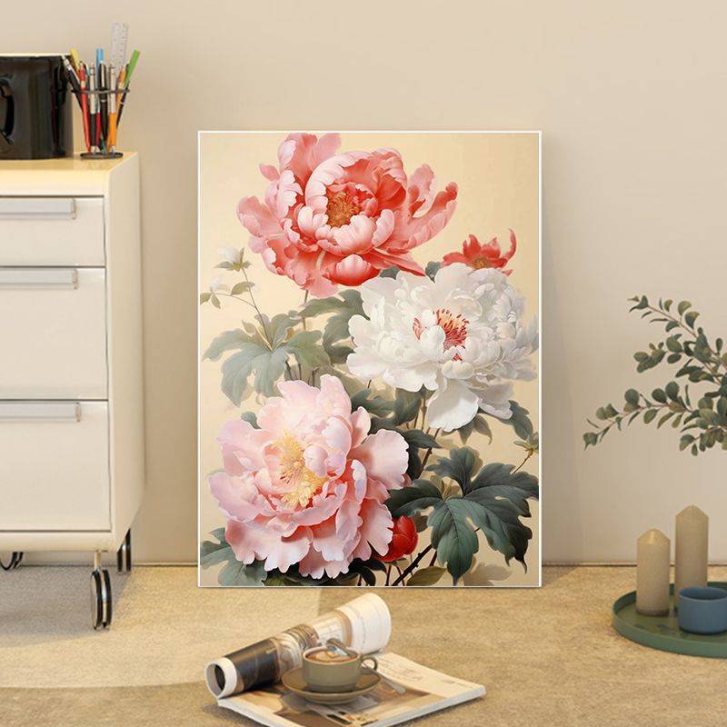 花开富贵数字油画diy国风牡丹手工涂色填充丙烯油彩画客厅装饰画图片