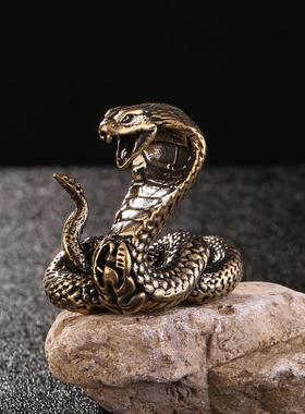 实心纯铜生肖蛇茶台小摆件眼镜蛇仿古玩小铜件铜雕手把件铜器茶宠