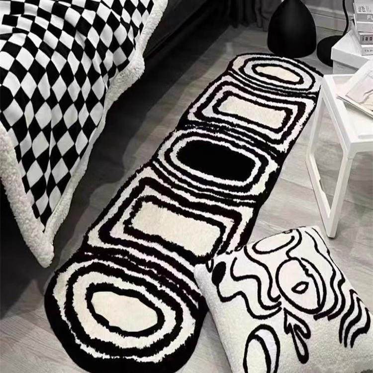跨境仿羊绒地毯卧室防滑床边毯极简黑白房间地毯全铺隔凉飘窗毯