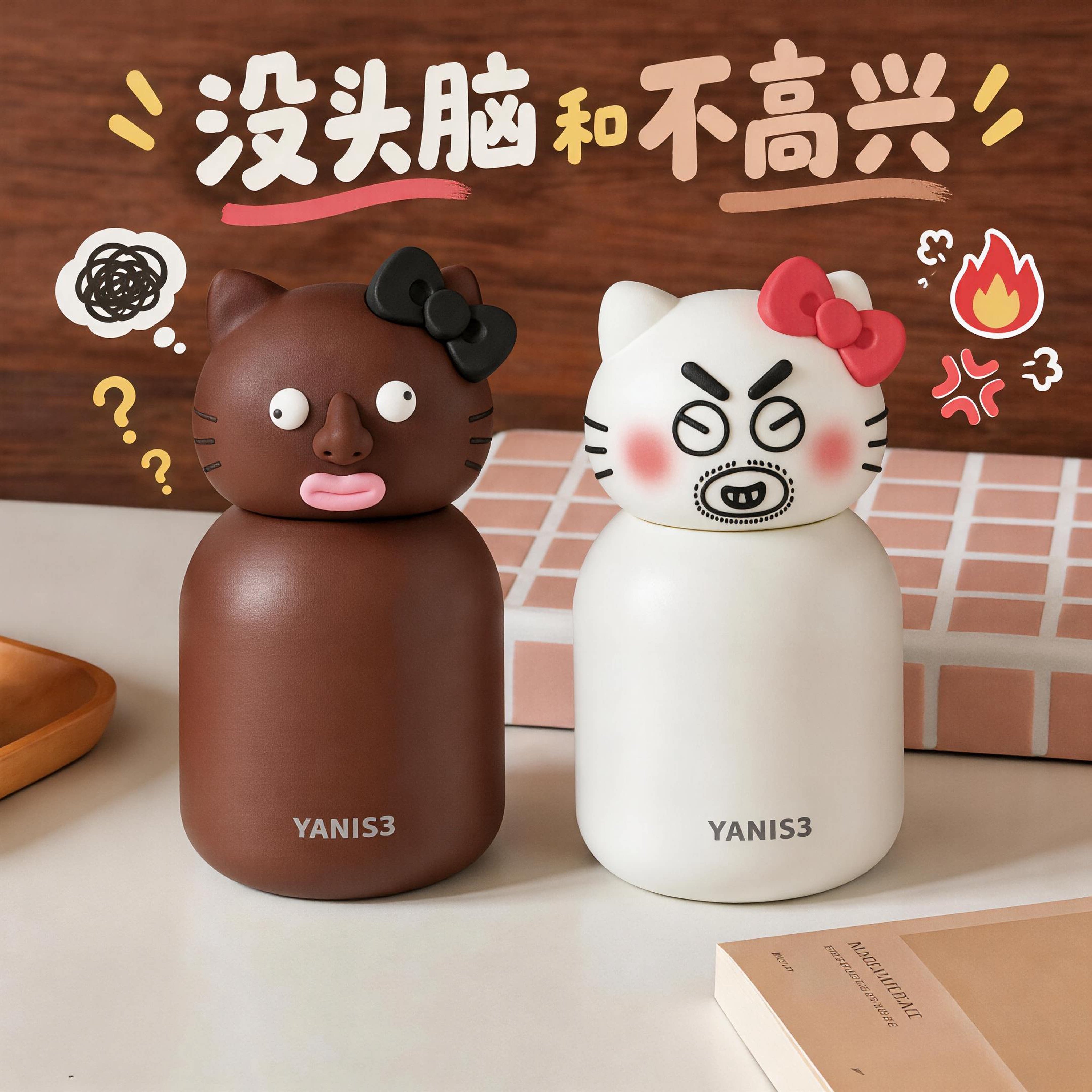 Yanis3搞笑抽象保温杯胡茬猫睿智KT女生丑水杯子奇葩搞怪小巧便携