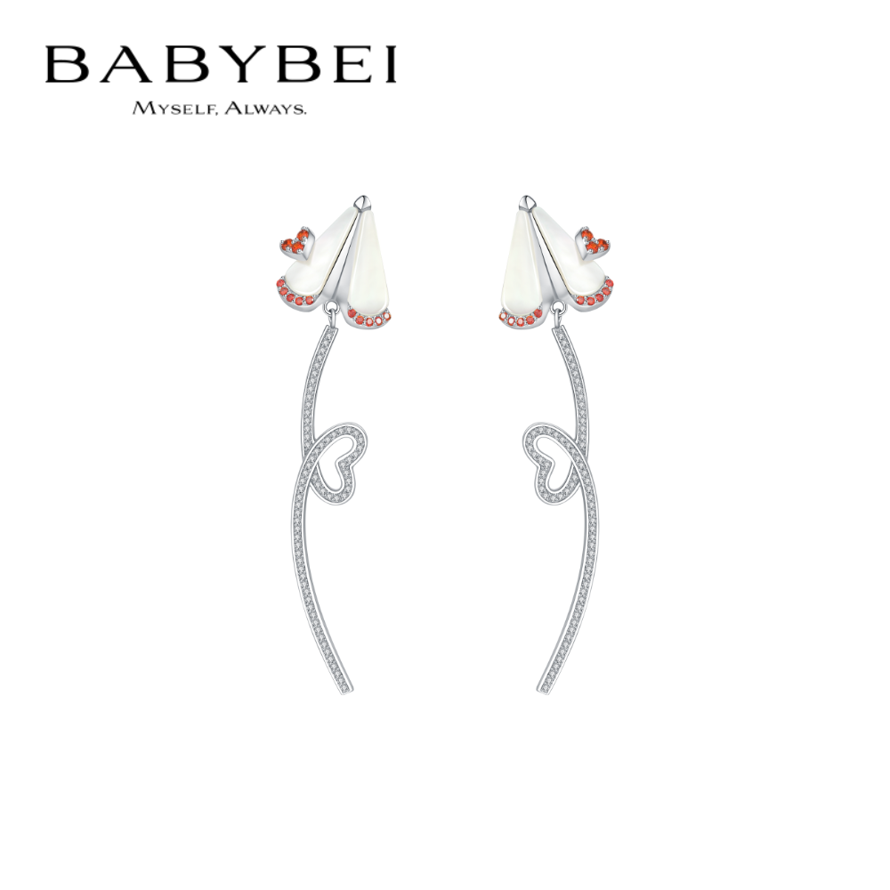BABYBEI初贝纸飞机耳坠耳饰925银母贝气质灵动甜美小众修脸爱心