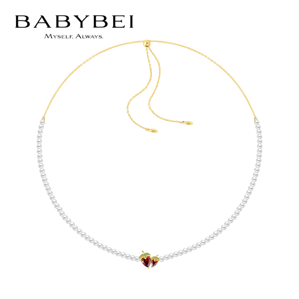 郑合惠子李溪芮同款BABYBEI初贝草莓项链项圈925银贝珠甜美优雅