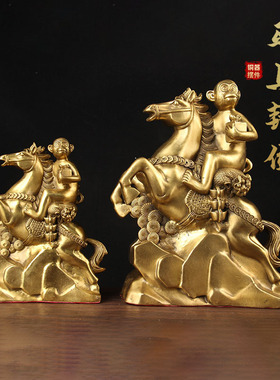 黄铜新款铜马上封侯摆件中式