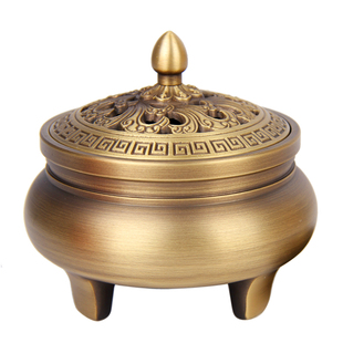 鸳鸯款 卓好 铜香炉 龙款 五福临门款 带盖三足铜香炉摆件