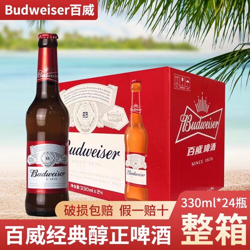 百威经典330ml*24瓶+百威铝瓶355ml*24瓶整箱瓶装黄啤熟啤新日期