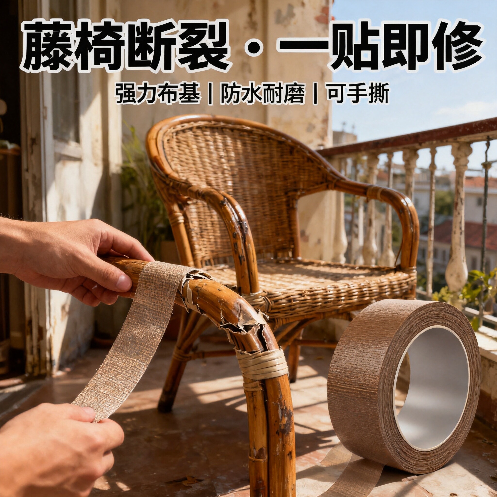艾高藤椅修复胶带单面布基手撕式强力粘合防水防晒耐磨户外家具藤编沙发修补带便捷家用多功能修补神器