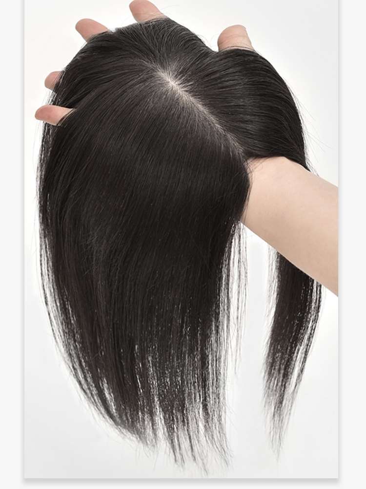 河南许昌真发全手工钩织双递针假发片头顶补发量轻薄随意分缝染烫