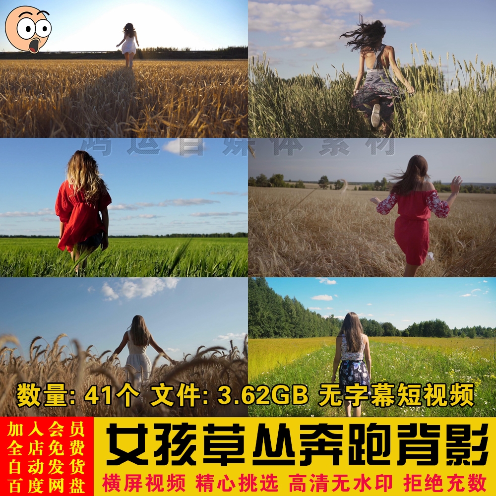 唯美夕阳黄昏女孩草丛稻田奔跑背影特写镜头视频情感励志剪辑素材