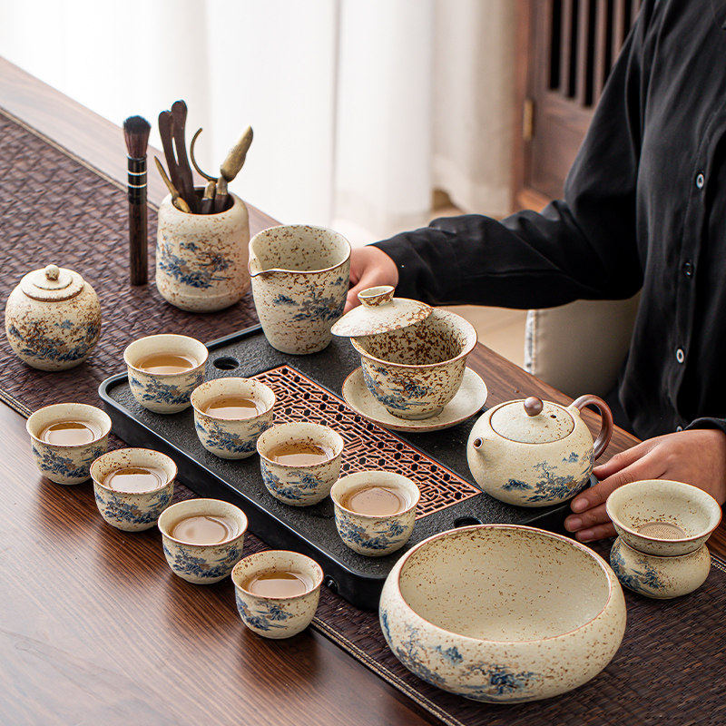 汝窑功夫茶具套装陶瓷盖碗茶杯家用中式泡茶高档商务礼品山水茶盘,餐饮具,功夫茶具,淘宝优惠券,粉丝福利购,淘宝优惠卷