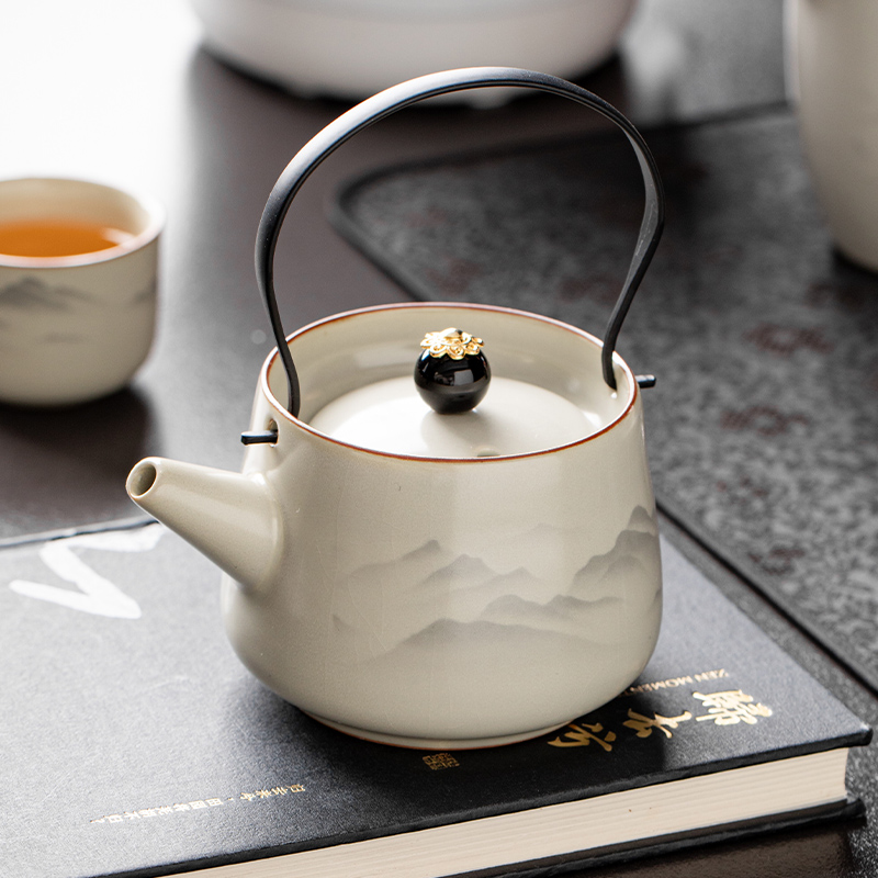 新款汝窑提梁壶开片可养功夫茶具泡茶壶防烫家用陶瓷单壶一人喝茶