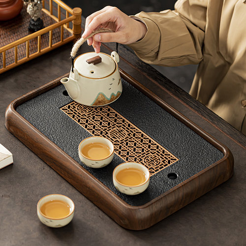 2026新款高档仿乌金石茶盘家用茶台沥水盘茶托盘茶具茶海套装干泡