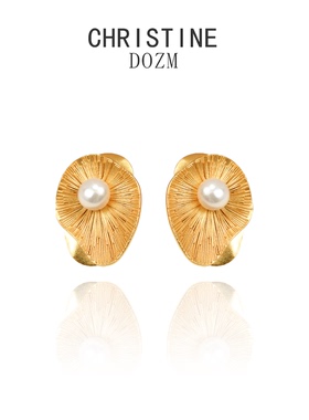 小众设计师款925银针黄铜镀金24k几何珍珠设计艺术气息个性耳饰