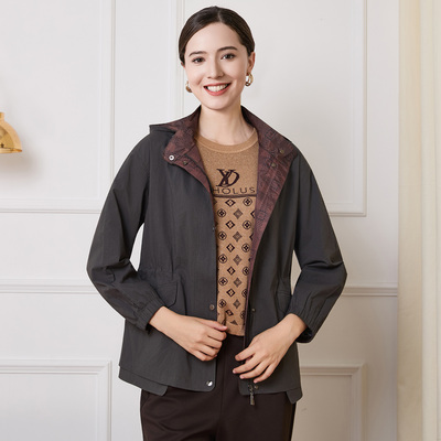 赏心岁月中老年女装妈妈连帽风衣外套2025秋装新款洋气大码妈妈装