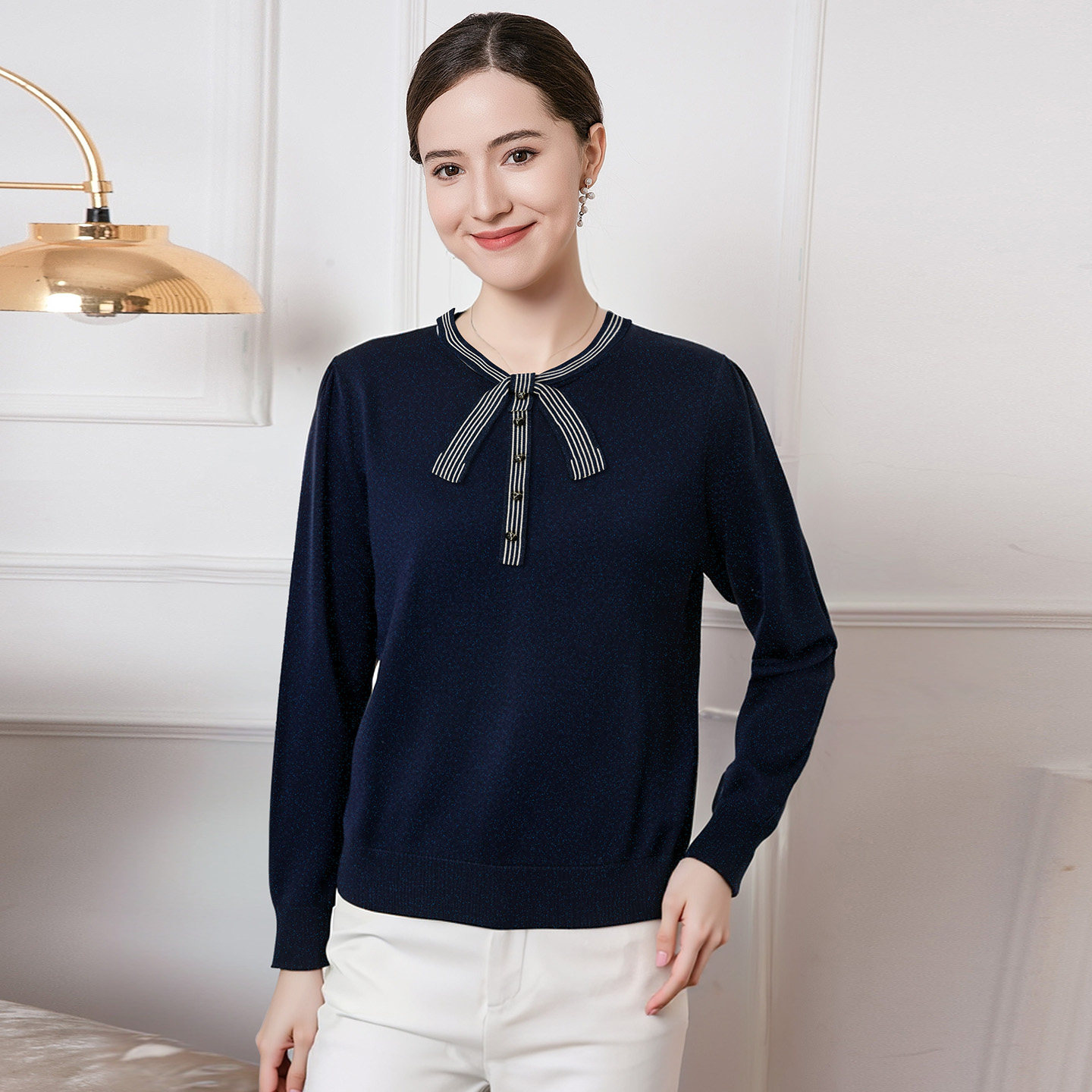 赏心岁月中年妈妈针织套头衫天丝小衫洋气大码春装新款上衣妈妈装 - 赏心岁月旗舰店出品